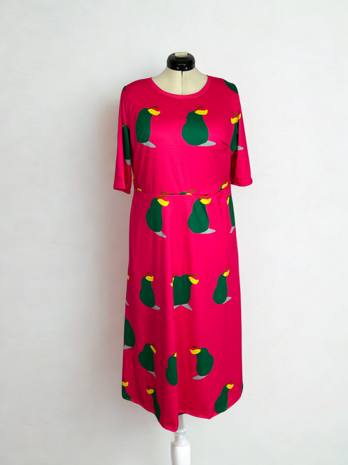 Pink Pear Print Midi Dress
