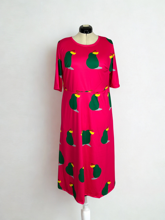 Pink Pear Print Midi Dress